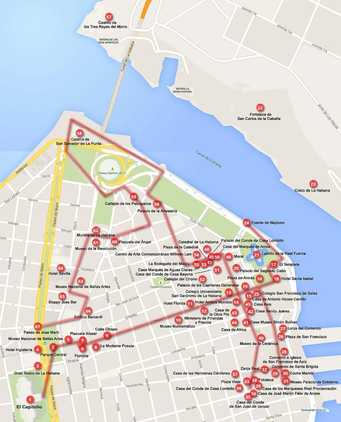 térkép Havanna séta